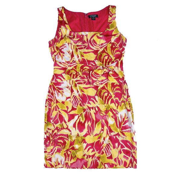 Ralph Lauren Dress Tropical Floral Red Yellow Sleeveless Dress Bow Sz 8P - NWOT - Picture 2 of 10